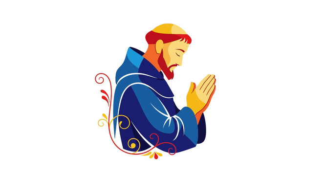 Illustration of Saint Francis of Assisi praying with hands together.