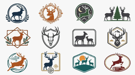 Minimalist Deer and Elk Logo Designs Collection with Various Frames Colors and Nature Elements with high quality professional line art symbols for modern creative design and digital branding projects © Box