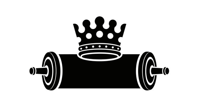 Black and white vector illustration of a Torah scroll topped with a royal crown.