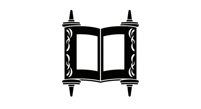 Black and white illustration of an open Torah scroll icon.