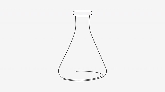 Minimalist continuous line drawing of laboratory conical flask video.