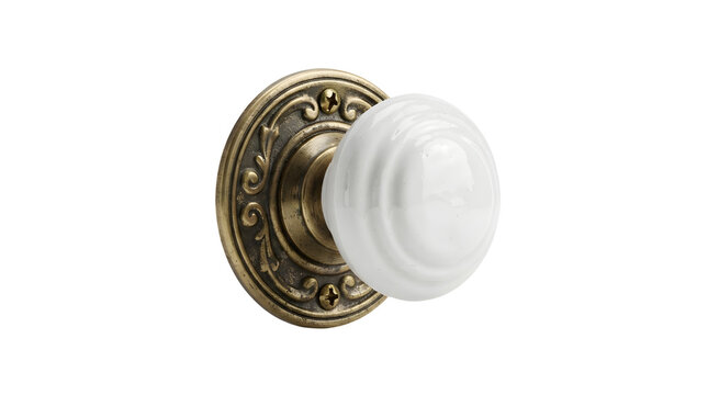 Vintage brass door knob with white glass ball.