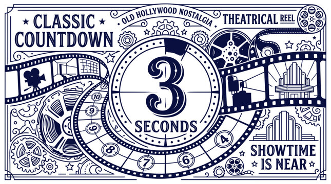 Classic Hollywood Countdown 3 Seconds Showtime Near Film Reel Cinema Retro