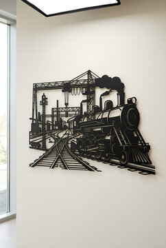 Minimalist Laser Cut Metal Wall Art Vintage Locomotive Silhouette