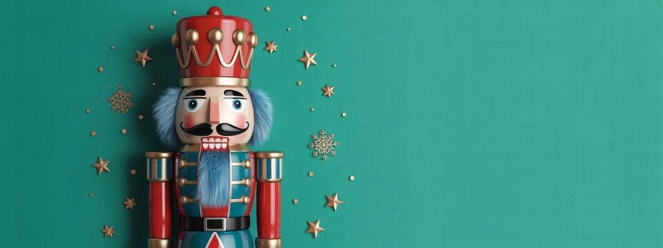 Vibrant close-up of a classic holiday nutcracker soldier.