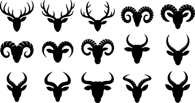 Halloween animal heads collection deer ram goat antelope and bull silhouettes for spooky designs