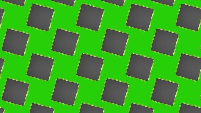 Animated microchip pattern on a green screen. Digital technology and electronic hardware seamless loop background.