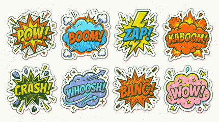 Comic book explosion sound effect stickers. © noxy