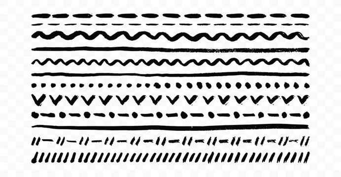 Set of black hand-drawn decorative dividers and borders with rustic ink texture divider line border set divider design ornament decorative collection