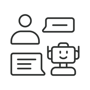 AI Chatbot Communication icon in line design. Artificial intelligence, chatbot, communication, robot, support, assistance, technology on white background vector. AI Chatbot Communication editable stro