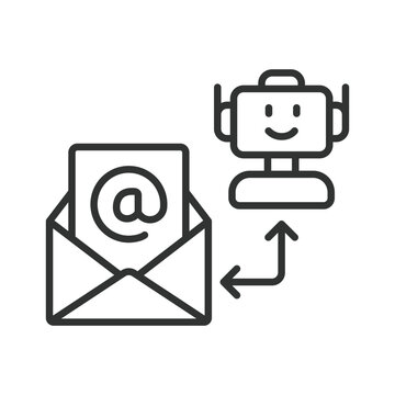 AI communication icon in line design. Email, robot, artificial intelligence, message, smart, technology, automation on white background vector. Digital assistant editable stroke icon.