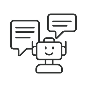 Artificial intelligence chatbot communication icon in line design. Chatbot, communication, robot, technology, ai, assistant, dialogue on white background vector. Artificial intelligence editable strok