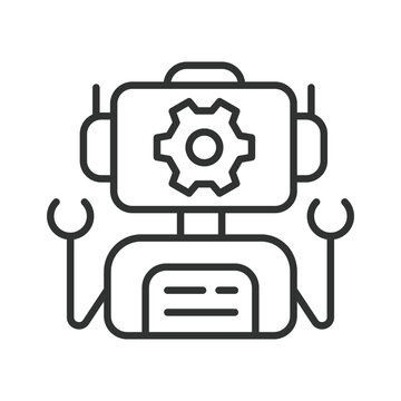 Robotics and artificial intelligence icon in line design. Robot, ai, technology, automation, machine, future, engineering on white background vector. Robotics and artificial intelligence editable stro