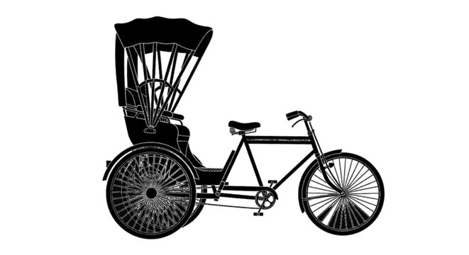 Vector illustration of silhouette of a traditional cycle rickshaw on a transparent background