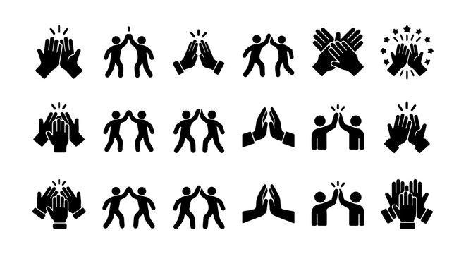 High Five Icons, Teamwork Clapping Hands, Success Celebration Vector Set