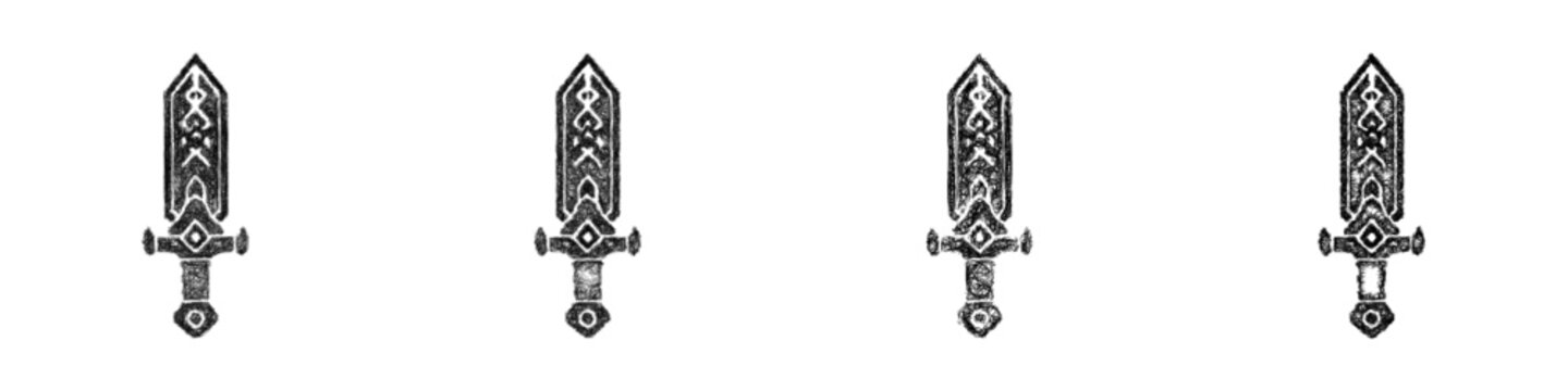Sketch monochrome dwarven sword icon design set