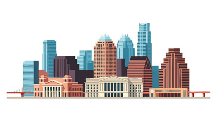 Fototapeta premium Austin Texas City Skyline Vector Illustration Featuring Modern Architecture and Urban Landmarks