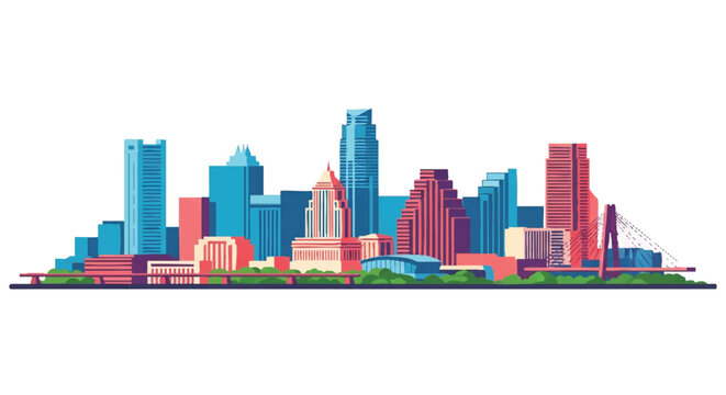 Austin Texas City Skyline Silhouette Vector Illustration Isolated on Transparent Background