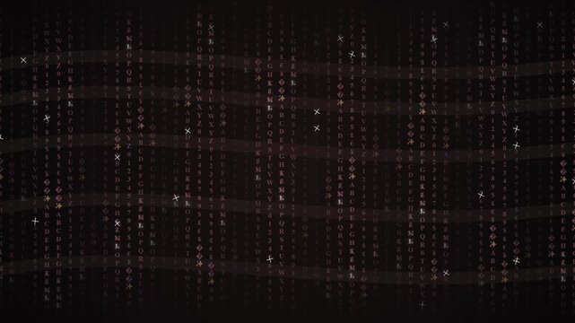 Digital matrix background with falling letters and abstract symbols