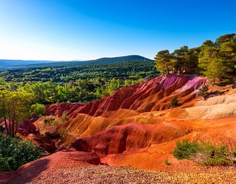 colorful former ochre quarries of the apt valley vaucluse region france
