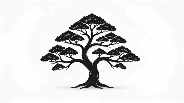Minimalist Bonsai Tree Silhouette Vector Illustration Isolated on White Background