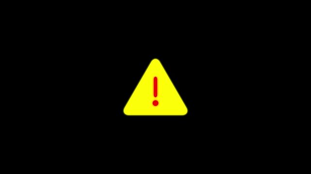 Yellow triangular warning sign with a red exclamation mark on a black background for caution alerts and hazard notifications in digital systems