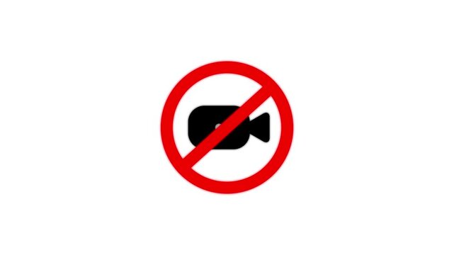No recording sign with a black camera inside a red forbidden circle isolated on a clean white background for digital interface