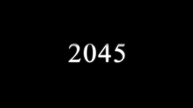 The number 2045 displayed in a serif font with a soft white glow effect centered against a solid black background for a minimalist aesthetic