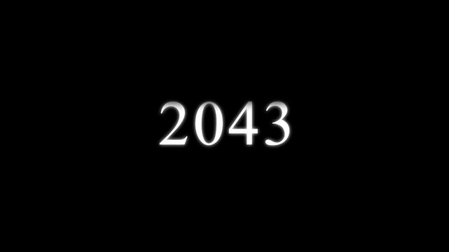 The number 2043 displayed in a serif font with a soft white glow effect centered against a solid black background for a minimalist aesthetic
