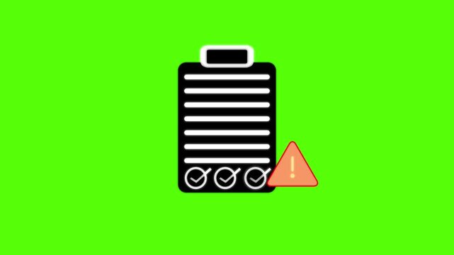 Black clipboard with horizontal lines representing a document or checklist on a bright green background for chroma key editing