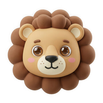 Cute cartoon lion head icon with fluffy brown mane for kids