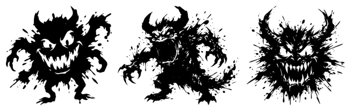 Horned demon characters with aggressive ink textures in dark fantasy style