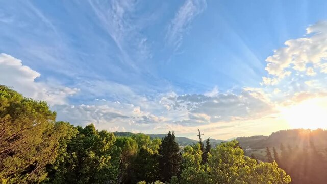 Time lapse of clouds flowing above Spoleto, Umbria, Italy - Sunset