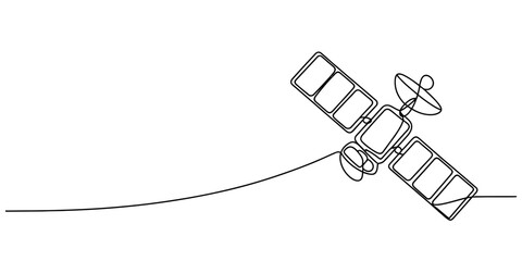 Continuous single line drawing of a space satellite orbiting in the sky © Nikhil Ray
