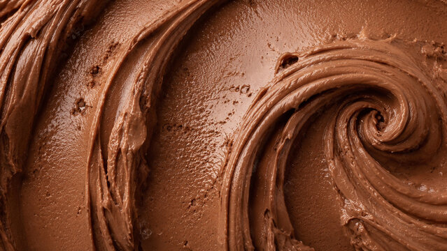 Rich chocolate cream texture with smooth glossy swirls, perfect as a luxurious dessert or food background.