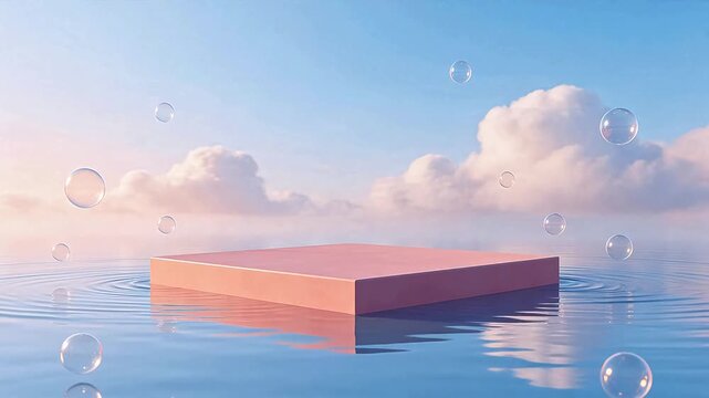 Pink platform in water with bubbles