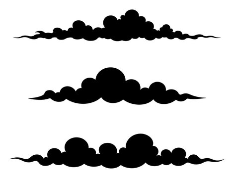 Puffy clouds or smoke horizontal borders in stylized vector style
