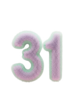 Pink and white sprinkled number thirty one birthday cake topper on plate