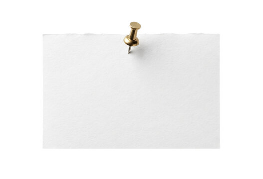 White textured note paper pinned with gold push pin