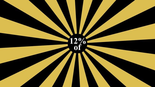 Comic retro background. Sunburst, radial, sunlight, 12% discount/of ,circus, stripe background rotation Fantastic tunnel, .Abstract tunnel .Wallpaper with yellow shapes.4k animation motion ..