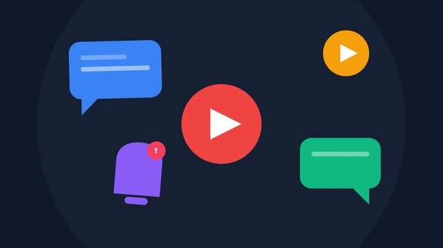 Multimedia interface icons with play buttons and message bubbles