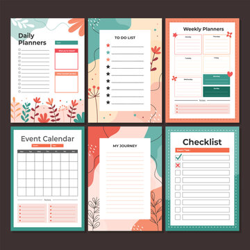 Colorful floral planners and organizers set