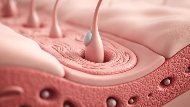 Layered skin anatomy cross section with hair follicles and tissue structure