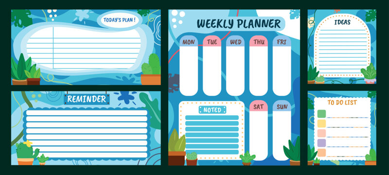 Colorful weekly planner and to-do charts set