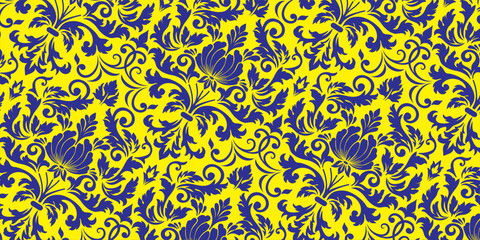 Damask pattern, floral ornament, seamless pattern, vintage design, decorative background, blue floral motif, luxurious motif © BASRI69