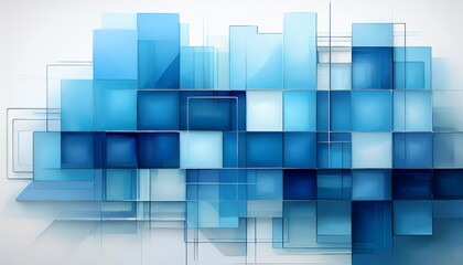Fototapeta premium layered blue square design creates a striking visual effect in a minimalist style on a white background