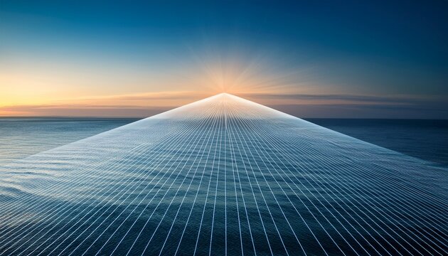 silent ocean geometry shows clear lines on water surface at sunrise near coast