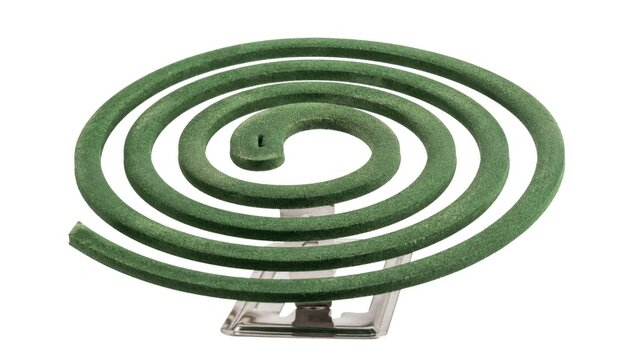 Green Mosquito Coil on Metal Stand Isolated on White Background for Insect Protection
