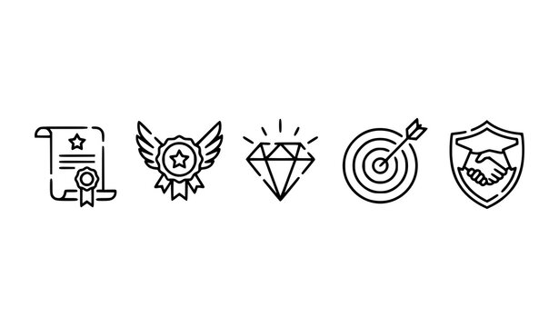 Corporate success line art icons collection for employee recognition and business marketing template