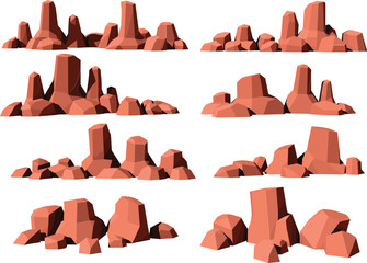 Cartoon Desert Rock Formation Collection, Canyon Landscape Vector Illustration for Game Environment © Sume